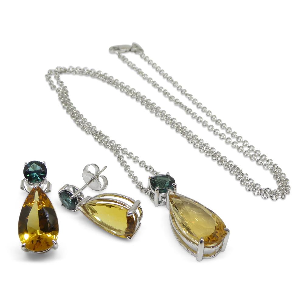 14.05ct Heliodor and Indicolite Tourmaline Earrings and Pendant set in 14kt Whit For Sale 8