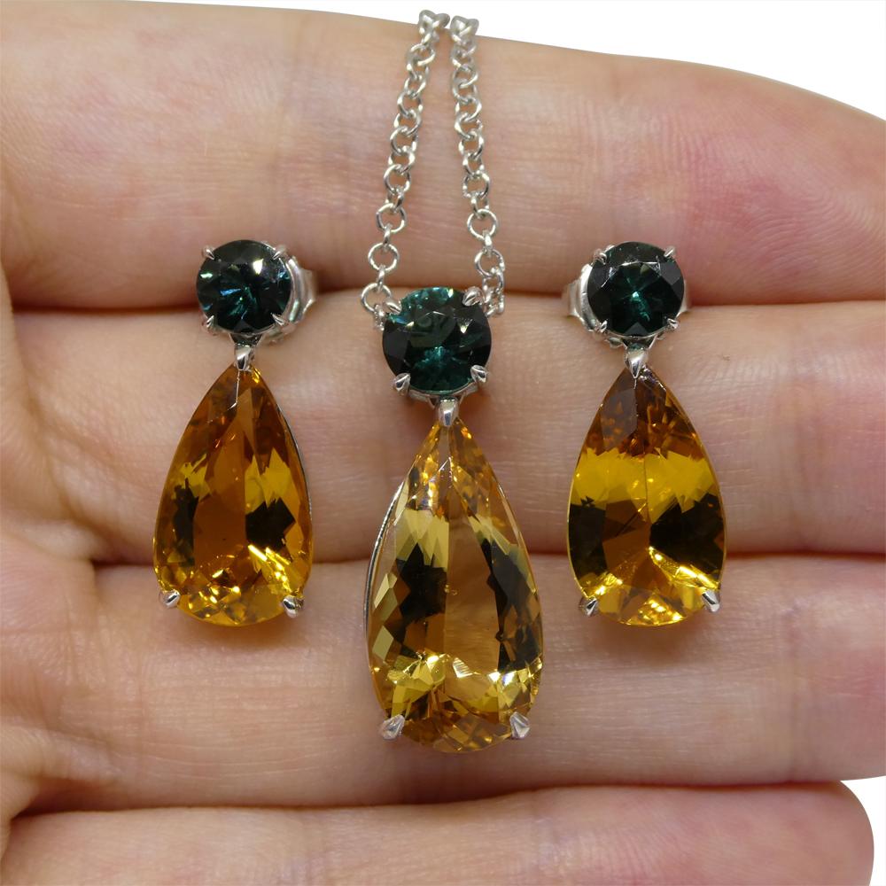 14.05ct Heliodor and Indicolite Tourmaline Earrings and Pendant set in 14kt Whit For Sale 9