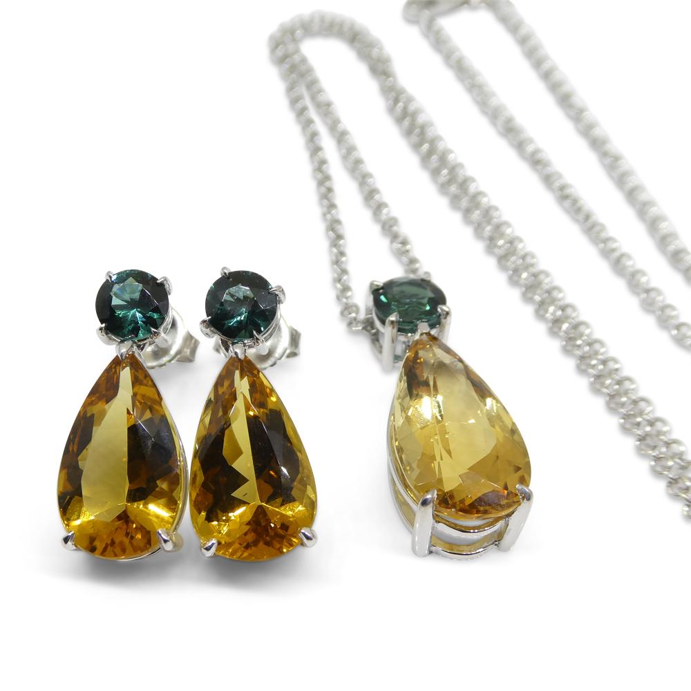 14.05ct Heliodor and Indicolite Tourmaline Earrings and Pendant set in 14kt Whit For Sale 10