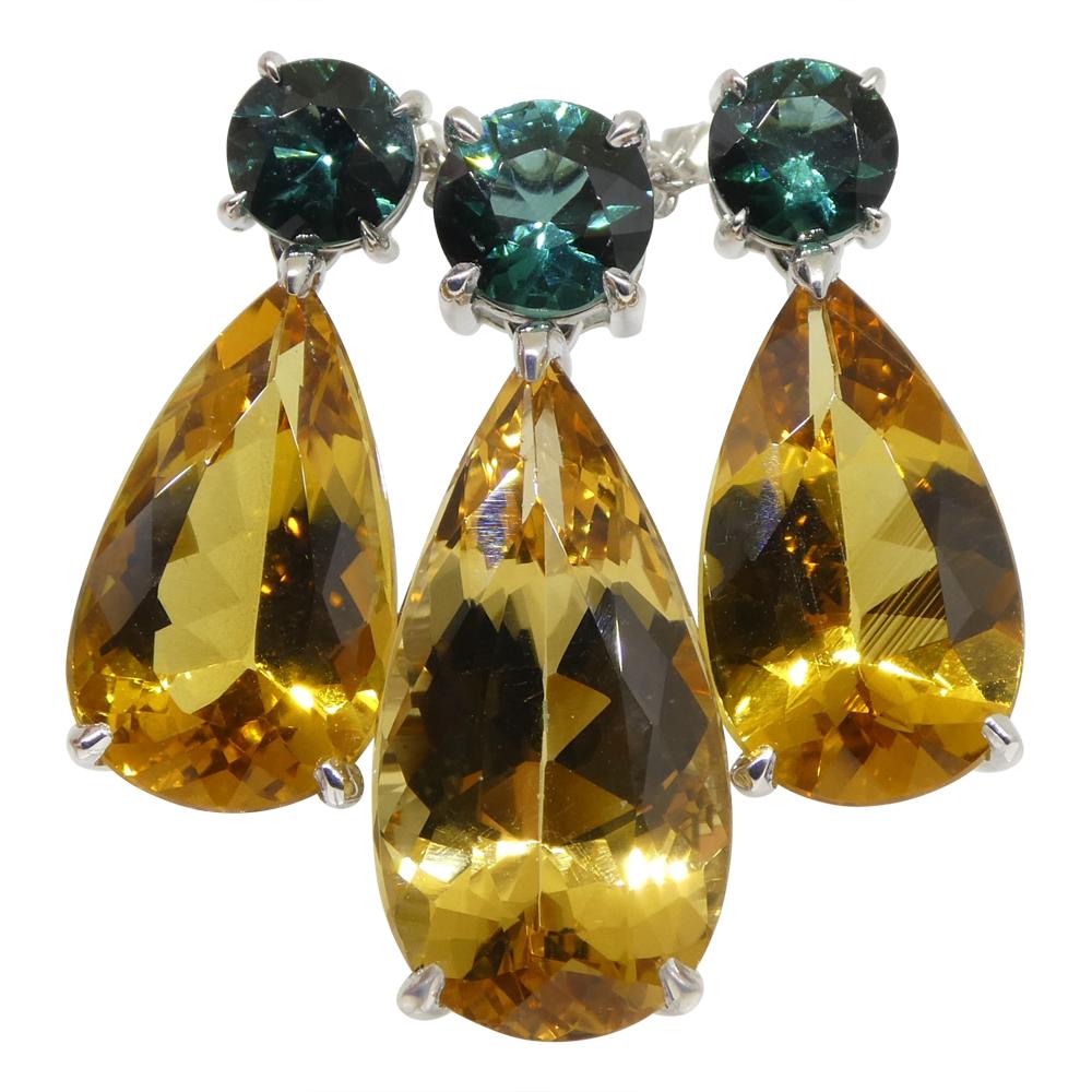 14.05ct Heliodor and Indicolite Tourmaline Earrings and Pendant set in 14kt Whit For Sale 11
