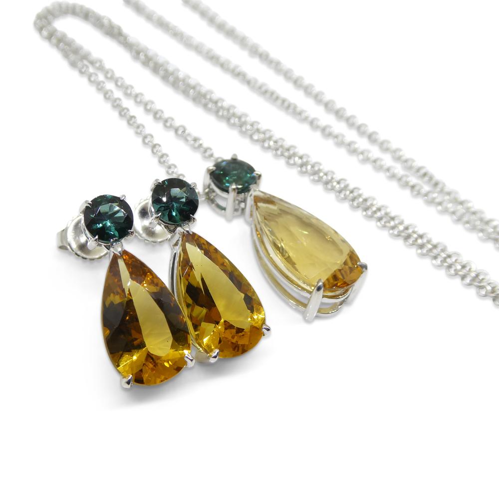 14.05ct Heliodor and Indicolite Tourmaline Earrings and Pendant set in 14kt Whit For Sale 12