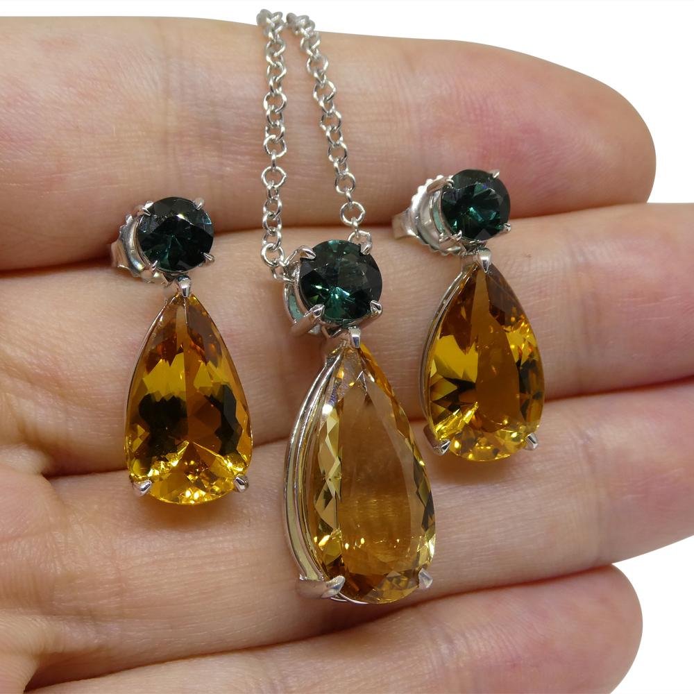 14.05ct Heliodor and Indicolite Tourmaline Earrings and Pendant set in 14kt Whit For Sale 13