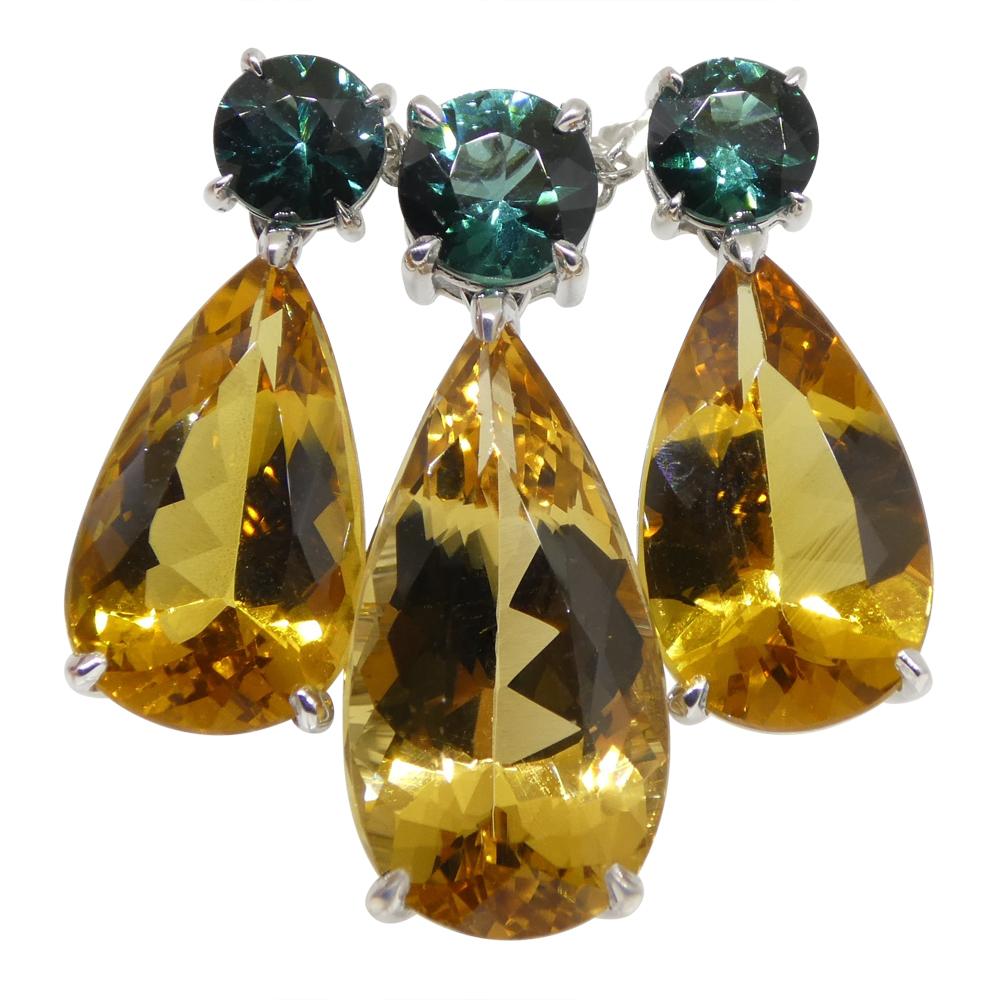 Brilliant Cut 14.05ct Heliodor and Indicolite Tourmaline Earrings and Pendant set in 14kt Whit For Sale