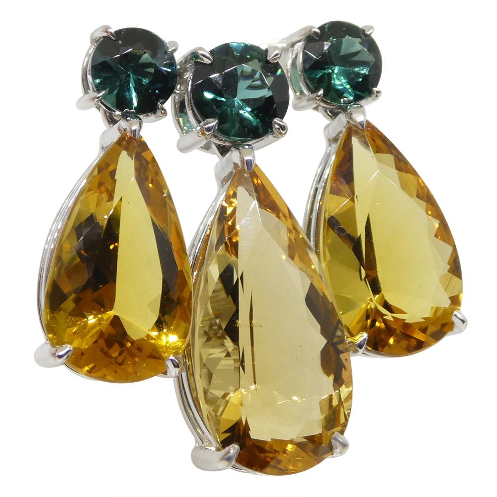 14.05ct Heliodor and Indicolite Tourmaline Earrings and Pendant set in 14kt Whit In New Condition For Sale In Toronto, Ontario