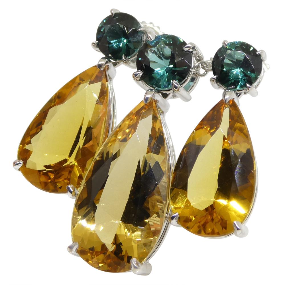 Women's or Men's 14.05ct Heliodor and Indicolite Tourmaline Earrings and Pendant set in 14kt Whit For Sale