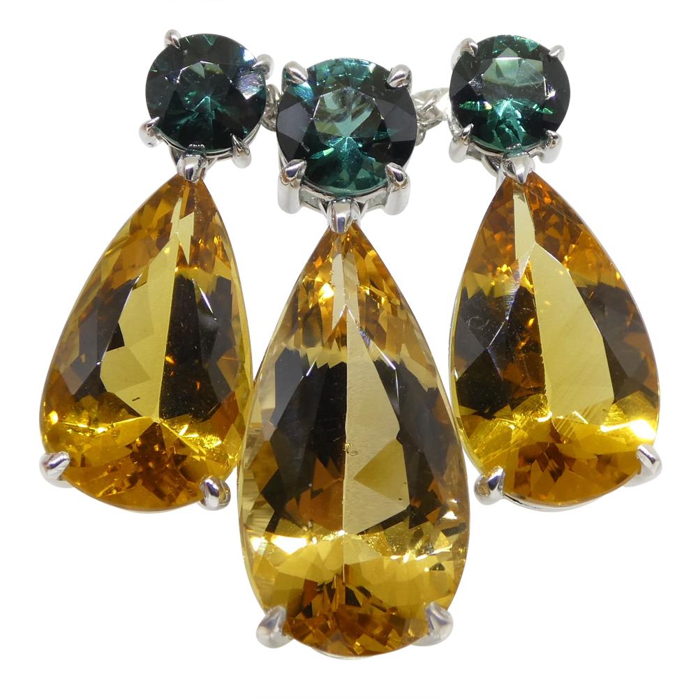 14.05ct Heliodor and Indicolite Tourmaline Earrings and Pendant set in 14kt Whit For Sale 2