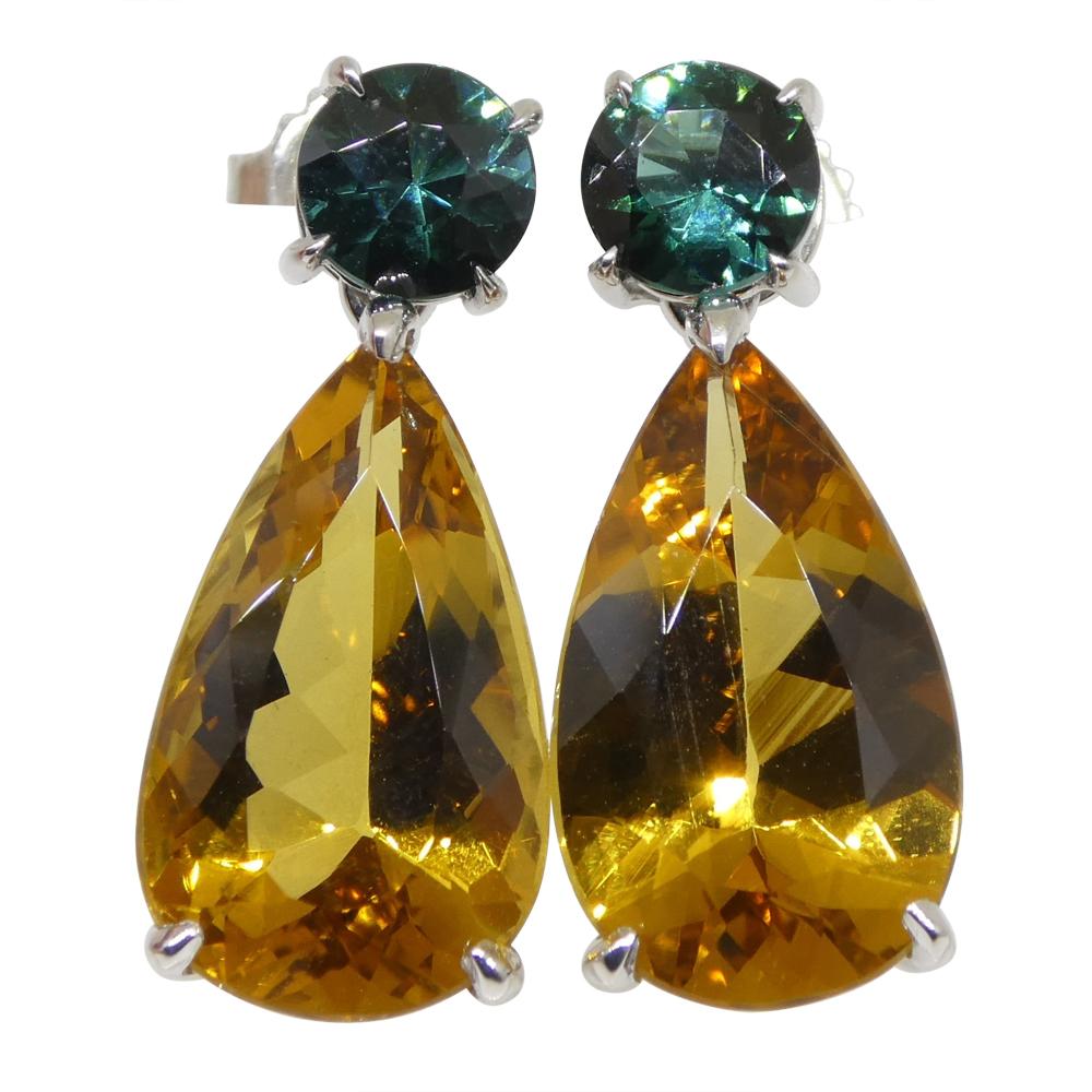 14.05ct Heliodor and Indicolite Tourmaline Earrings and Pendant set in 14kt Whit For Sale 3