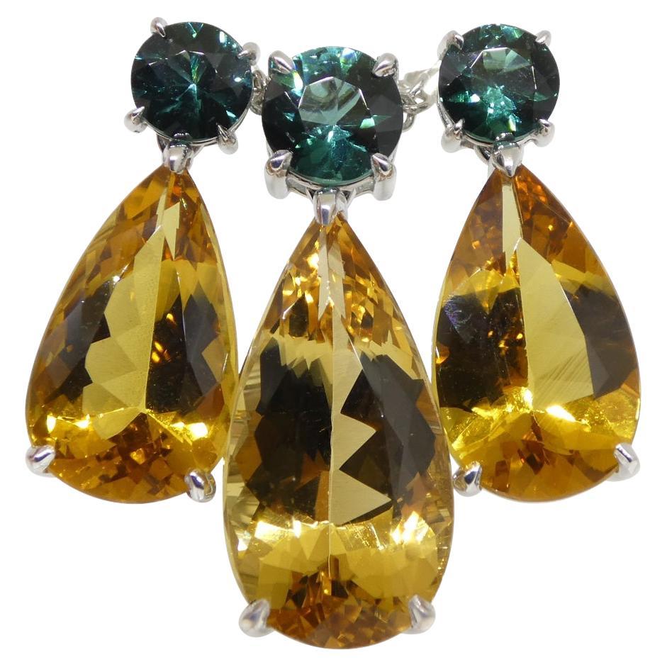 14.05ct Heliodor and Indicolite Tourmaline Earrings and Pendant set in 14kt Whit For Sale