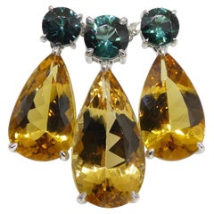 14.05ct Heliodor and Indicolite Tourmaline Earrings and Pendant set in 14kt Whit