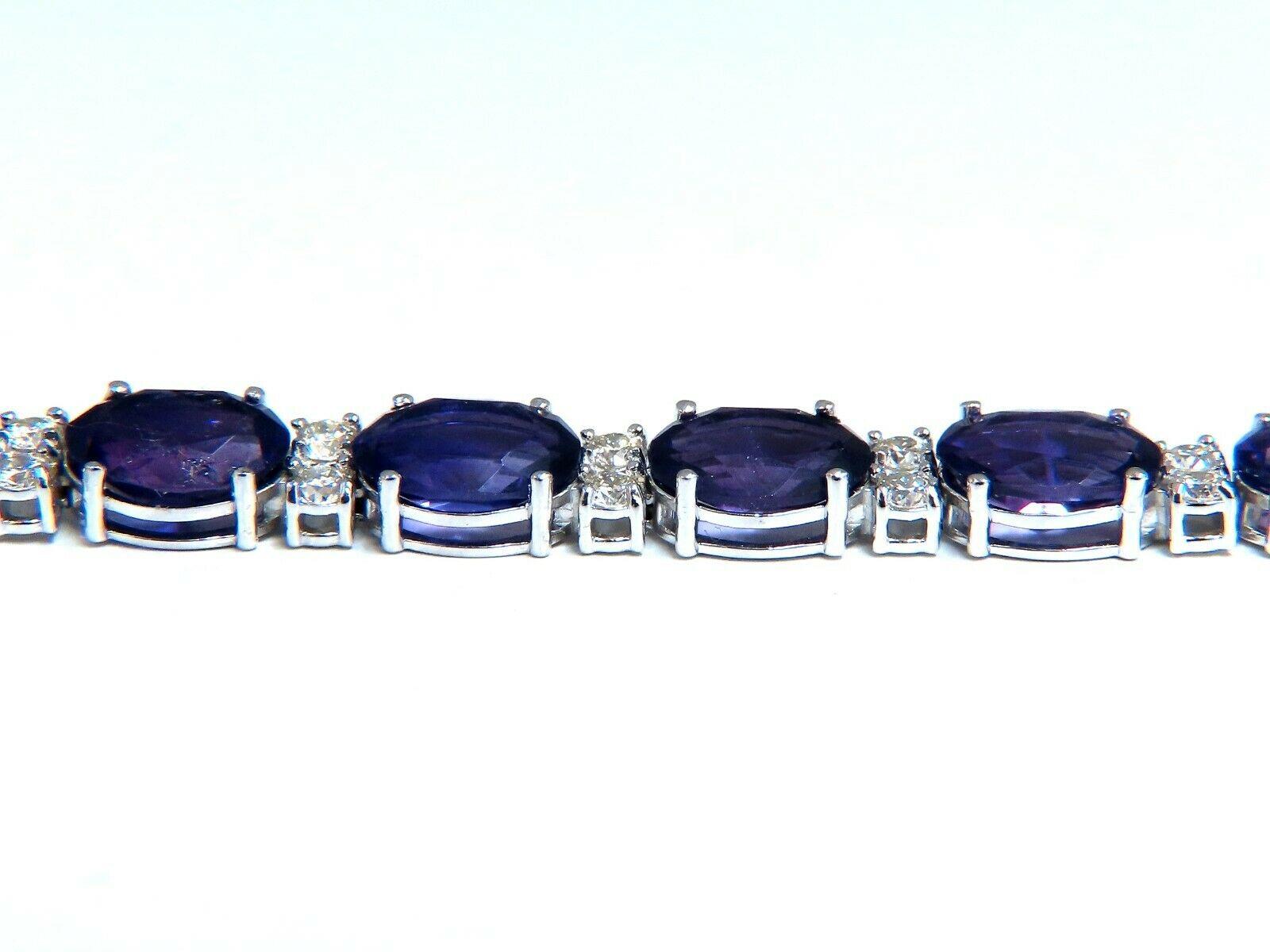 Oval Cut 14.05 Carat Natural Amethysts Diamonds Tennis Bracelet 14 Karat