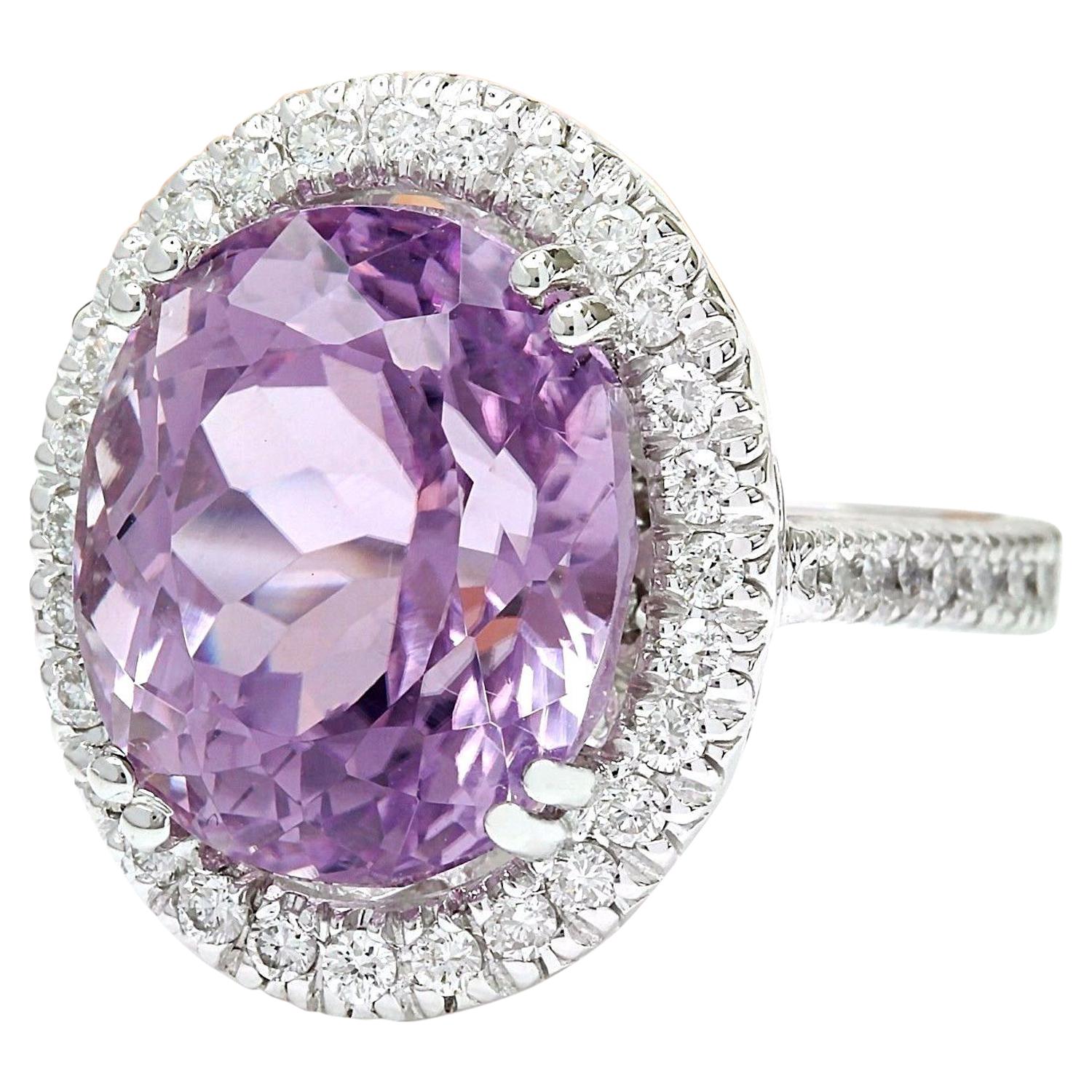 14.07 Carat Natural Kunzite 14K Solid White Gold Diamond Ring
 Item Type: Ring
 Item Style: Cocktail
 Material: 14K White Gold
 Mainstone: Kunzite
 Stone Color: Pink
 Stone Weight: 13.37 Carat
 Stone Shape: Oval
 Stone Quantity: 1
 Stone Dimensions: