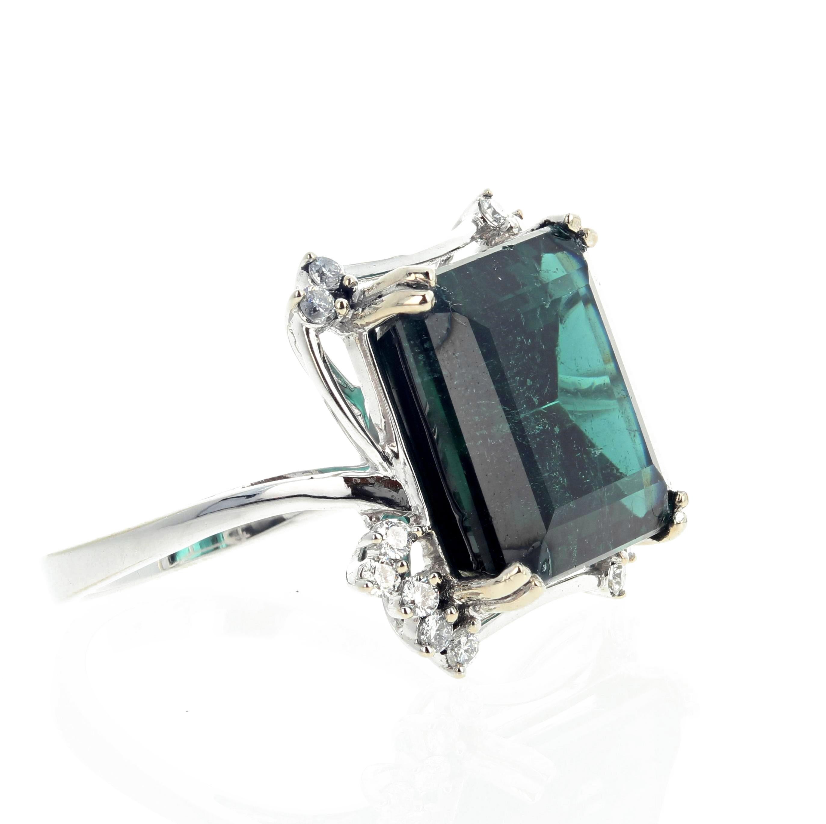 Gemjunky Vintage Style 14.07 Cts Tourmaline & Diamond White Gold Cocktail Ring In New Condition In Raleigh, NC