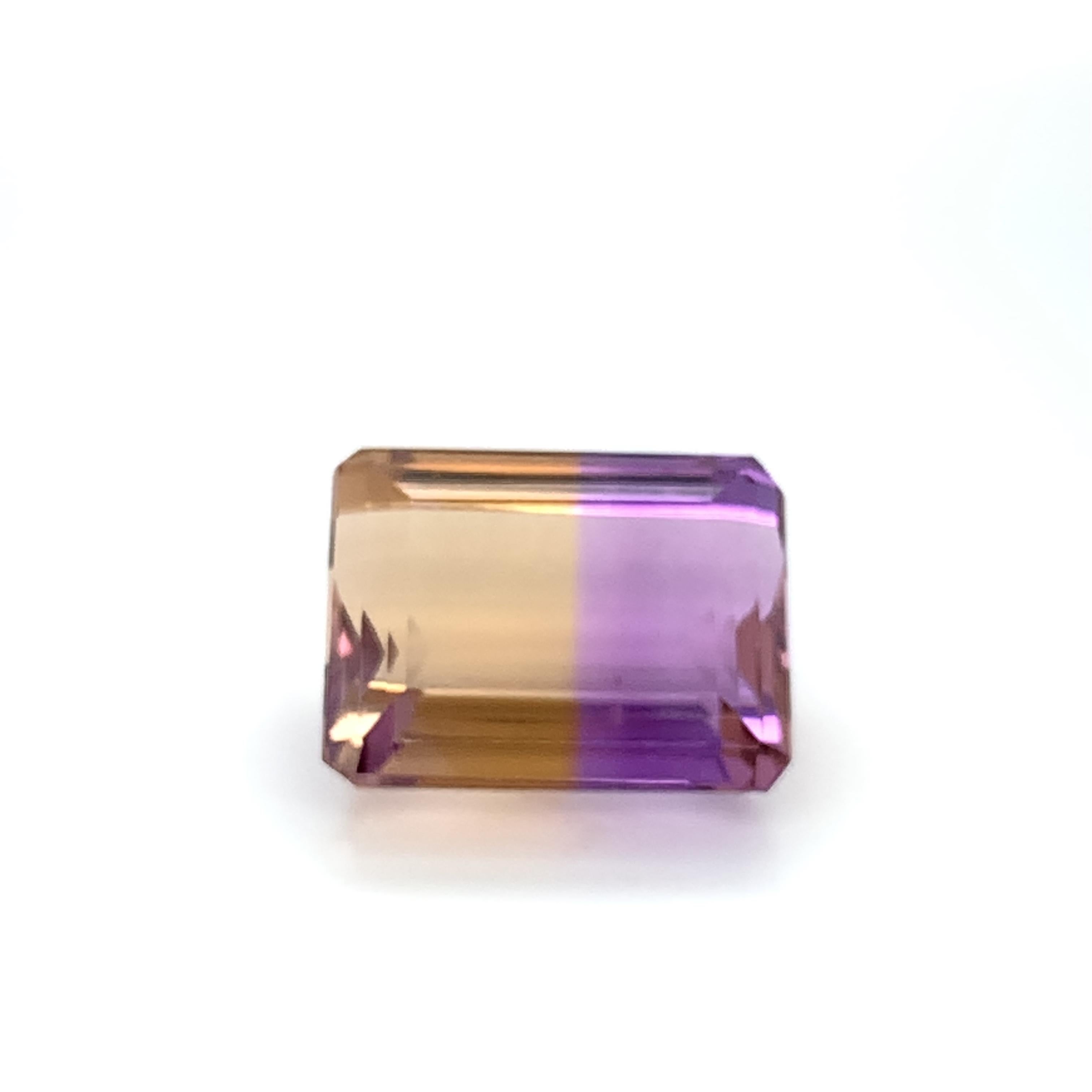 Emerald Cut 14.08 Carat Ametrine Bi-Color Quartz, Unset Loose Ring or Pendant Gemstone