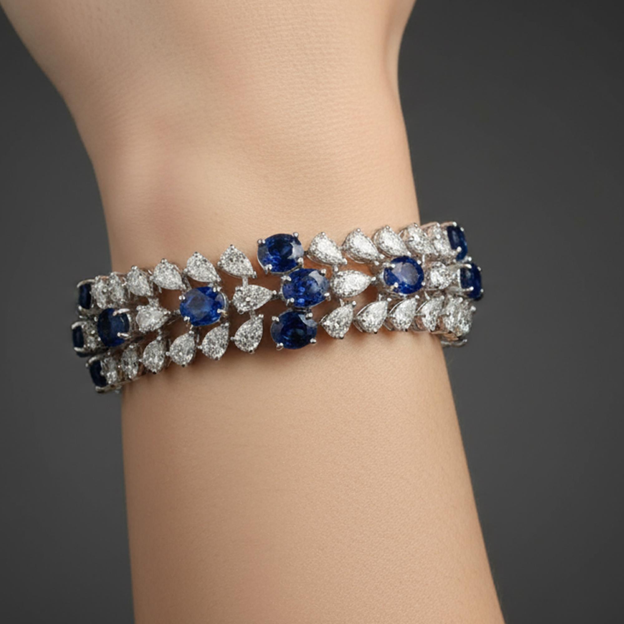Einzelheiten

Artikel-Code :- SEBR-47717
Bruttogewicht :- 36.94 gm
18k Weißgold Gewicht :- 31.46 gm
Natürlicher Diamant Gewicht :- 13.32 Ct. ( DURCHSCHNITTLICHE DIAMANT-REINHEIT SI1-SI2 & FARBE H-I )
Blauer Saphir Gewicht :- 14.08 Ct.
Armband Länge