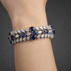 14.08 Carat Blue Sapphire 13.32 Carat SI/H Diamond Bracelet 18 Karat White Gold