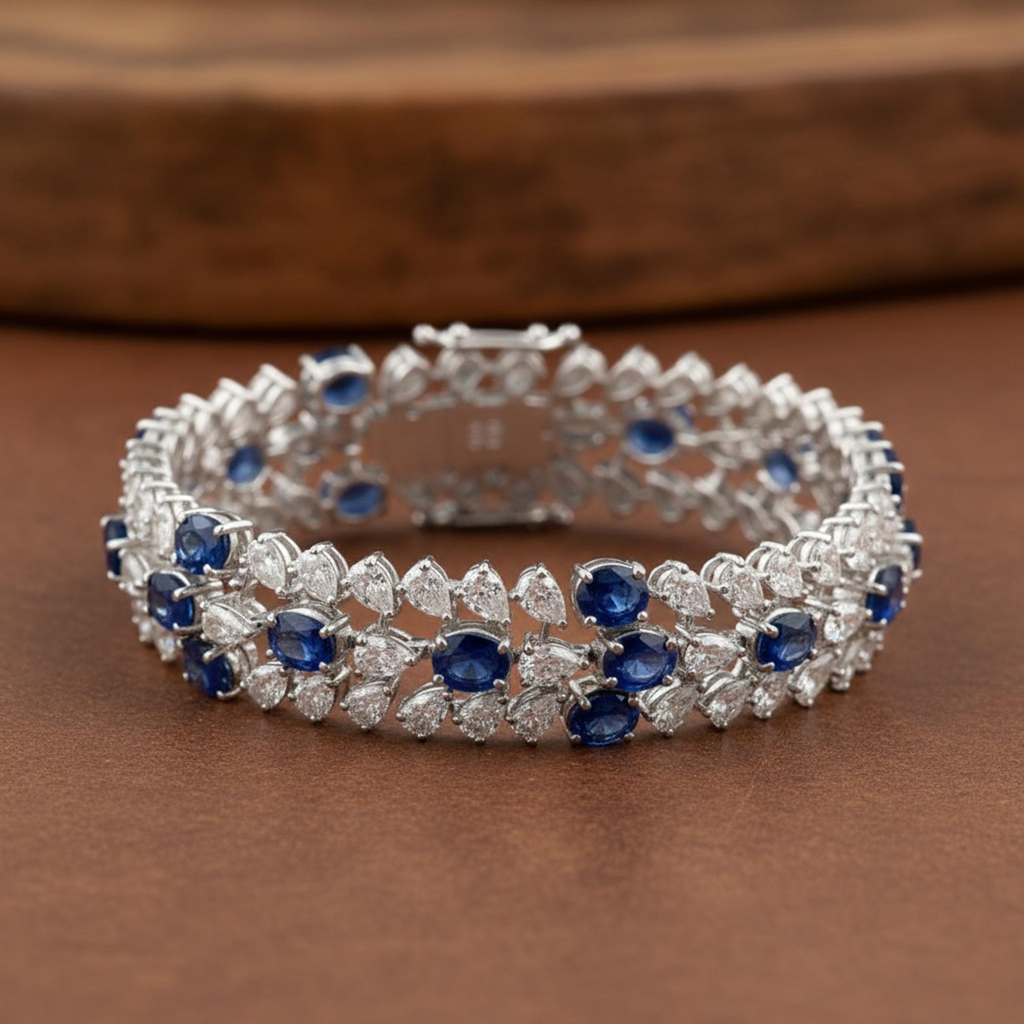 14,08 Karat Blauer Saphir 13,32 Karat SI/H Diamantarmband 18 Karat Weißgold (Moderne) im Angebot