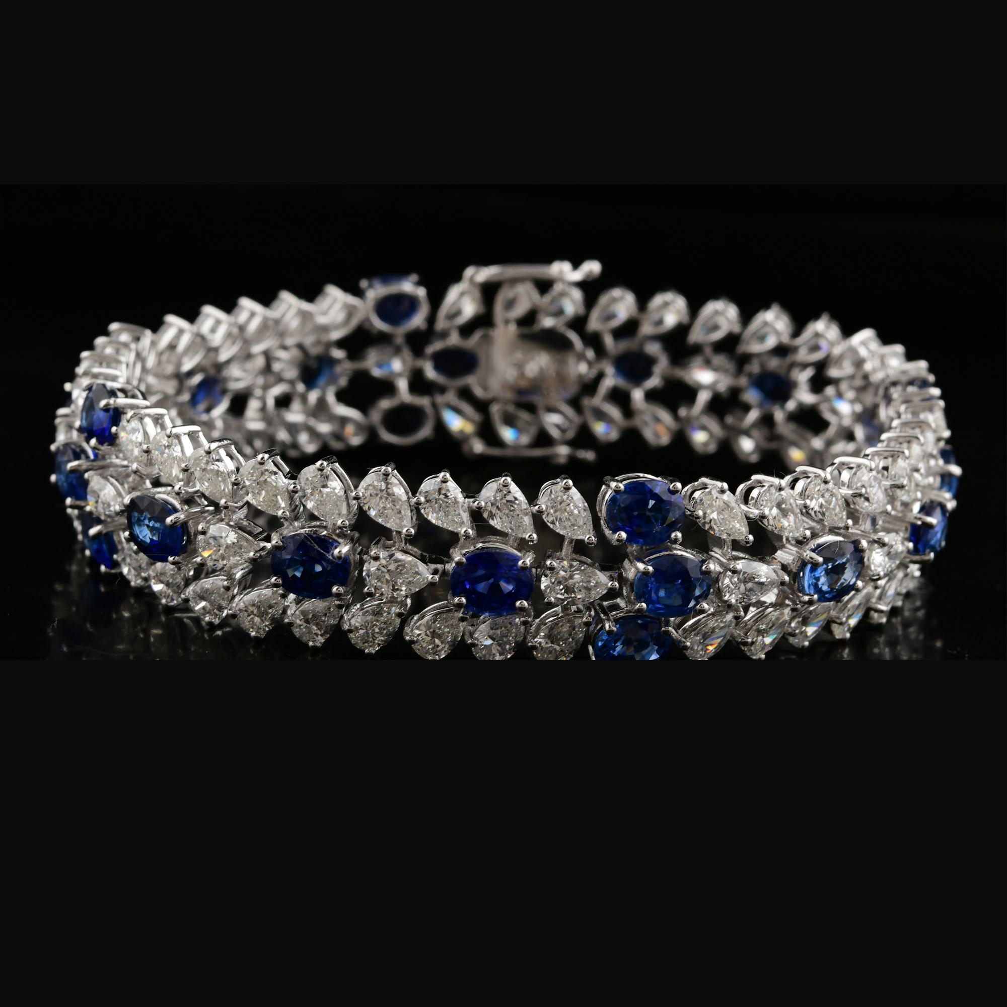 14,08 Karat Blauer Saphir 13,32 Karat SI/H Diamantarmband 18 Karat Weißgold im Zustand „Neu“ im Angebot in Diera, Dubai