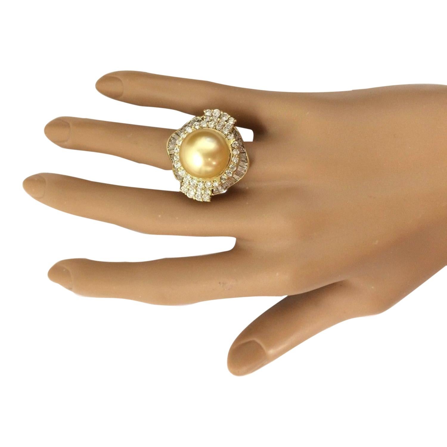 Gold South Sea Pearl Diamond Ring In 14 Karat Solid Yellow Gold  For Sale 1