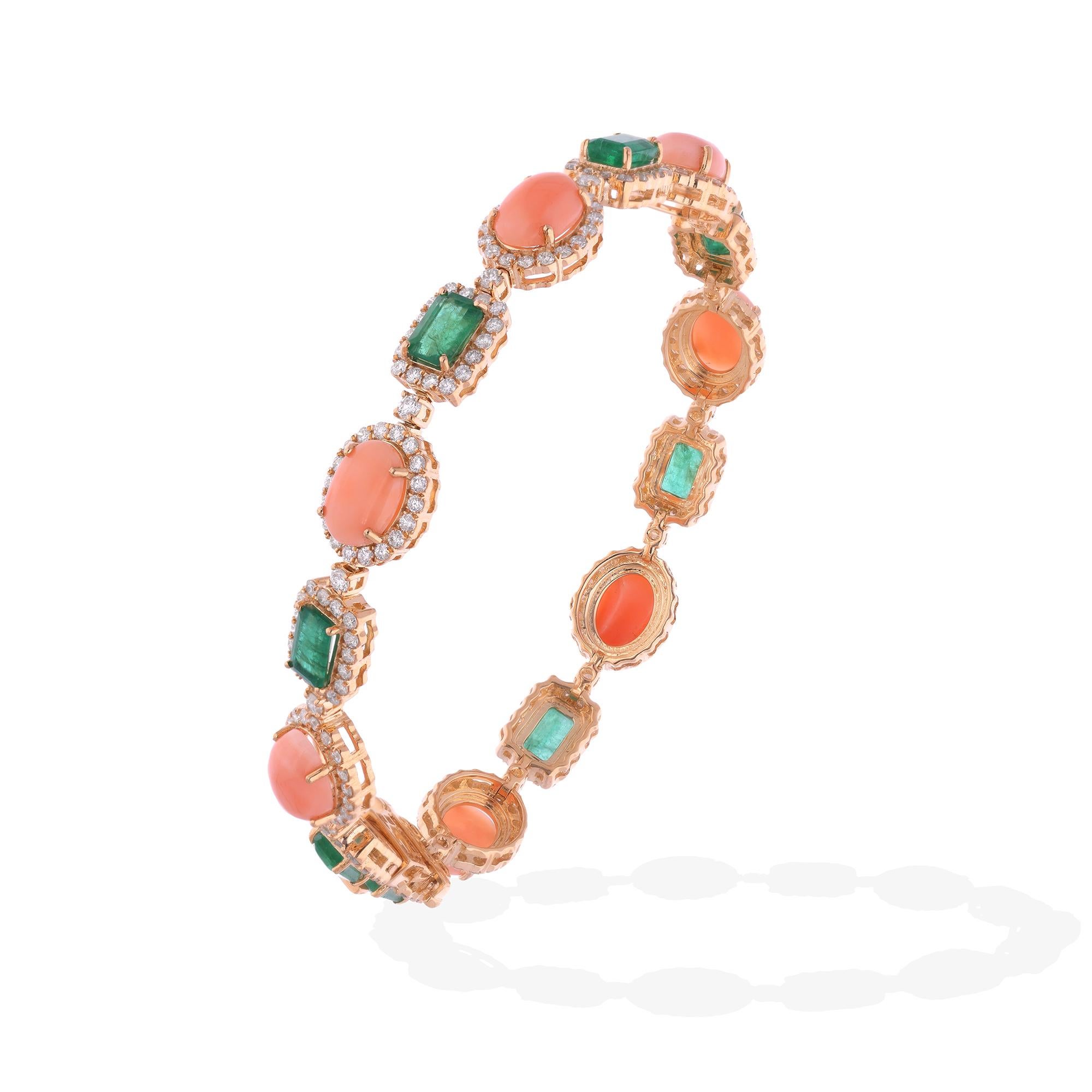 14,08 TCW Corallo Smeraldo Accenti di diamanti a raggiera in oro giallo 14k Gioielli di pregio in vendita 1