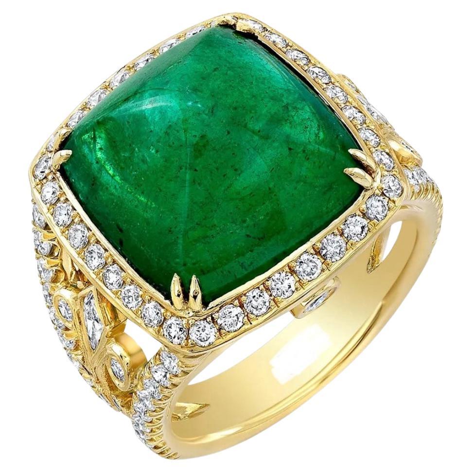 14.08ct sugar-loaf Colombian Emerald ring. GIA certified. For Sale