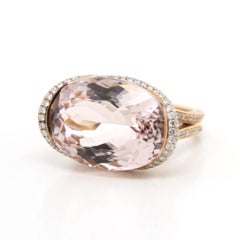 14.09 Carat Pink Morganite East-West Diamond Ring in 18K Rose Gold