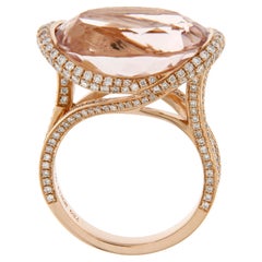 Anillo de Diamantes Este-Oeste de Morganita Rosa de 14,09 quilates en Oro Rosa de 18 quilates