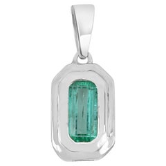 1.40ct .925 Colombian Emerald Elongated Emerald Cut Solitaire Silver Pendant