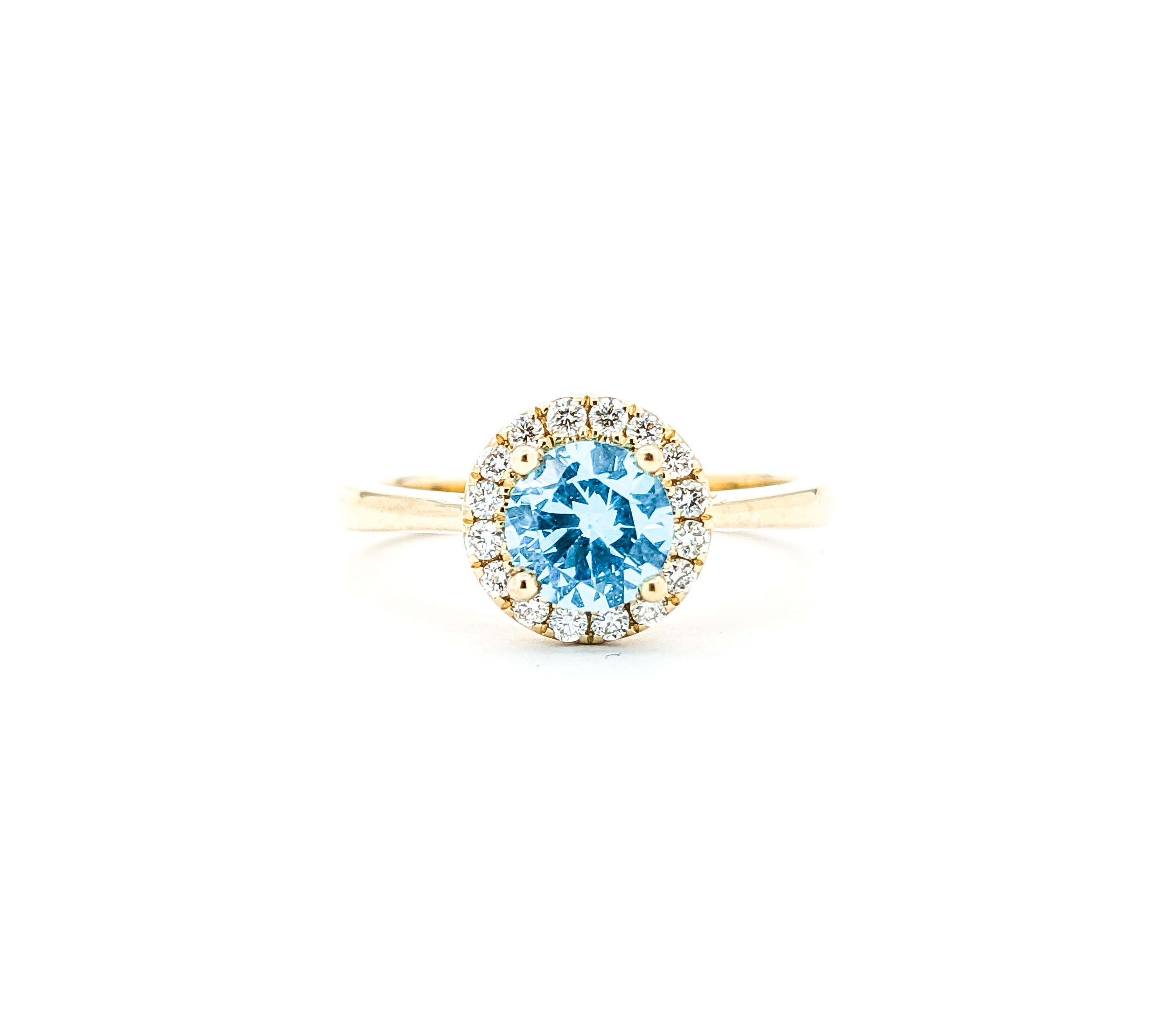 1.40ct Blue Zircon & Diamond Ring In Yellow Gold For Sale 4