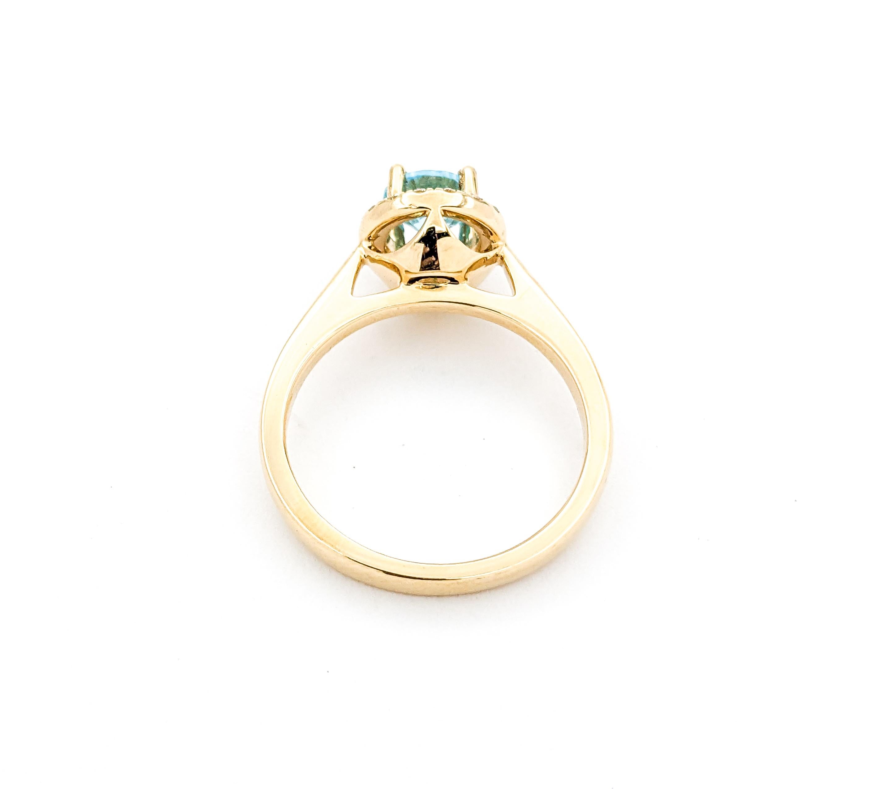 1.40ct Blue Zircon & Diamond Ring In Yellow Gold For Sale 1