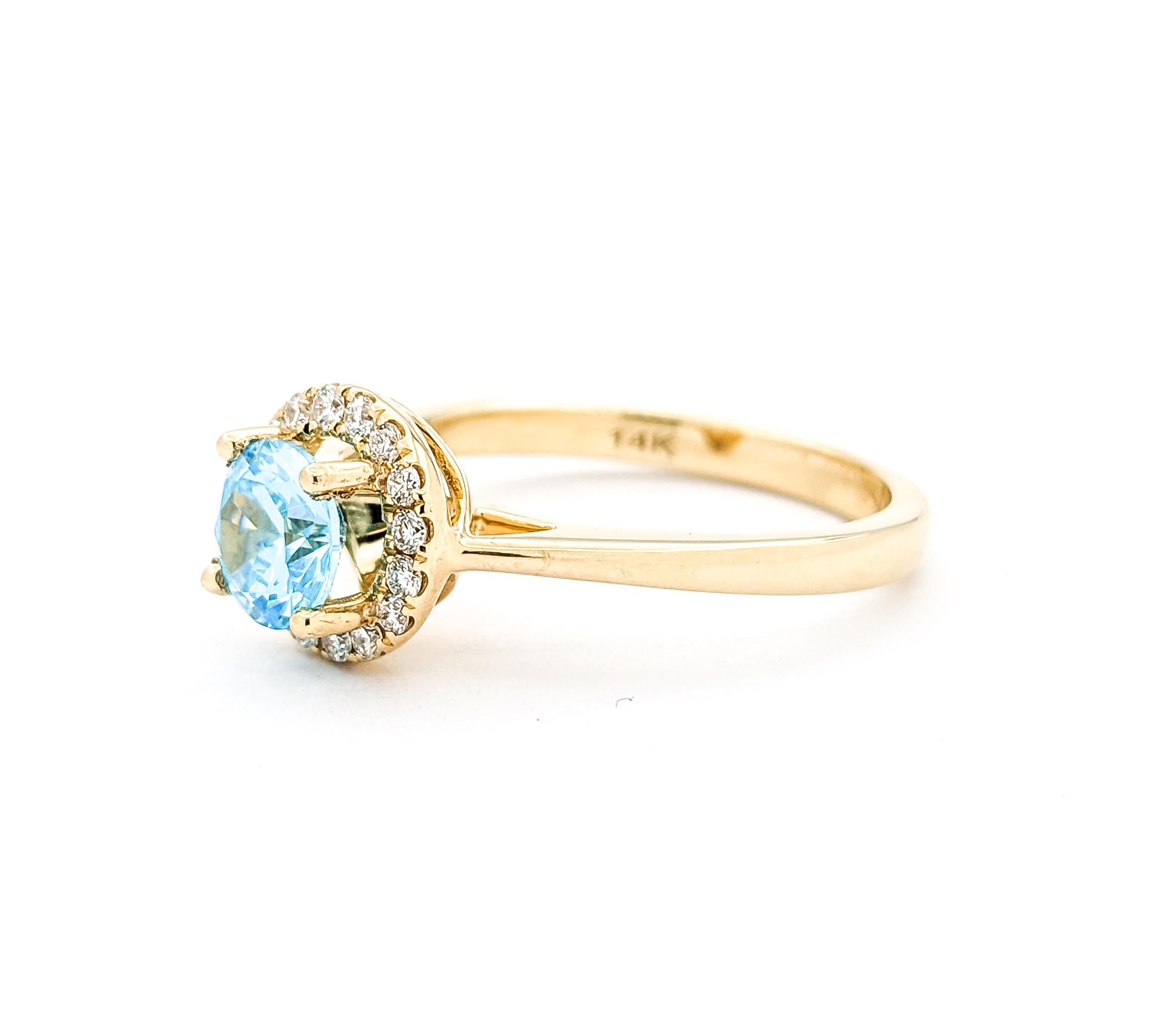 1.40ct Blue Zircon & Diamond Ring In Yellow Gold For Sale 2