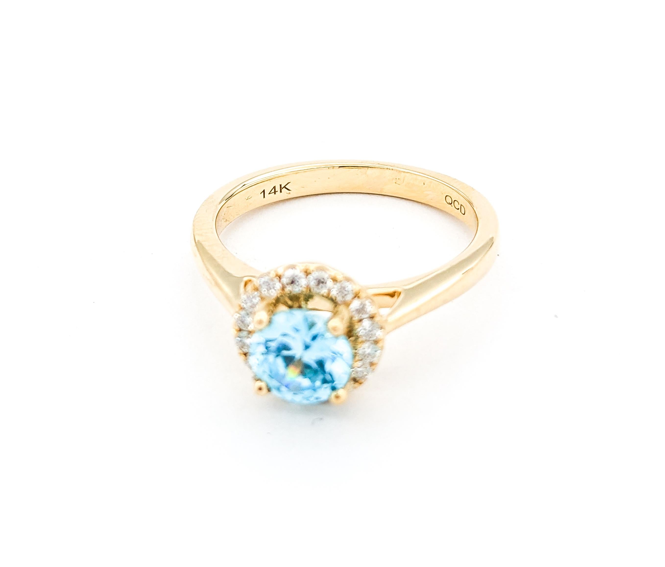 1.40ct Blue Zircon & Diamond Ring In Yellow Gold For Sale 3