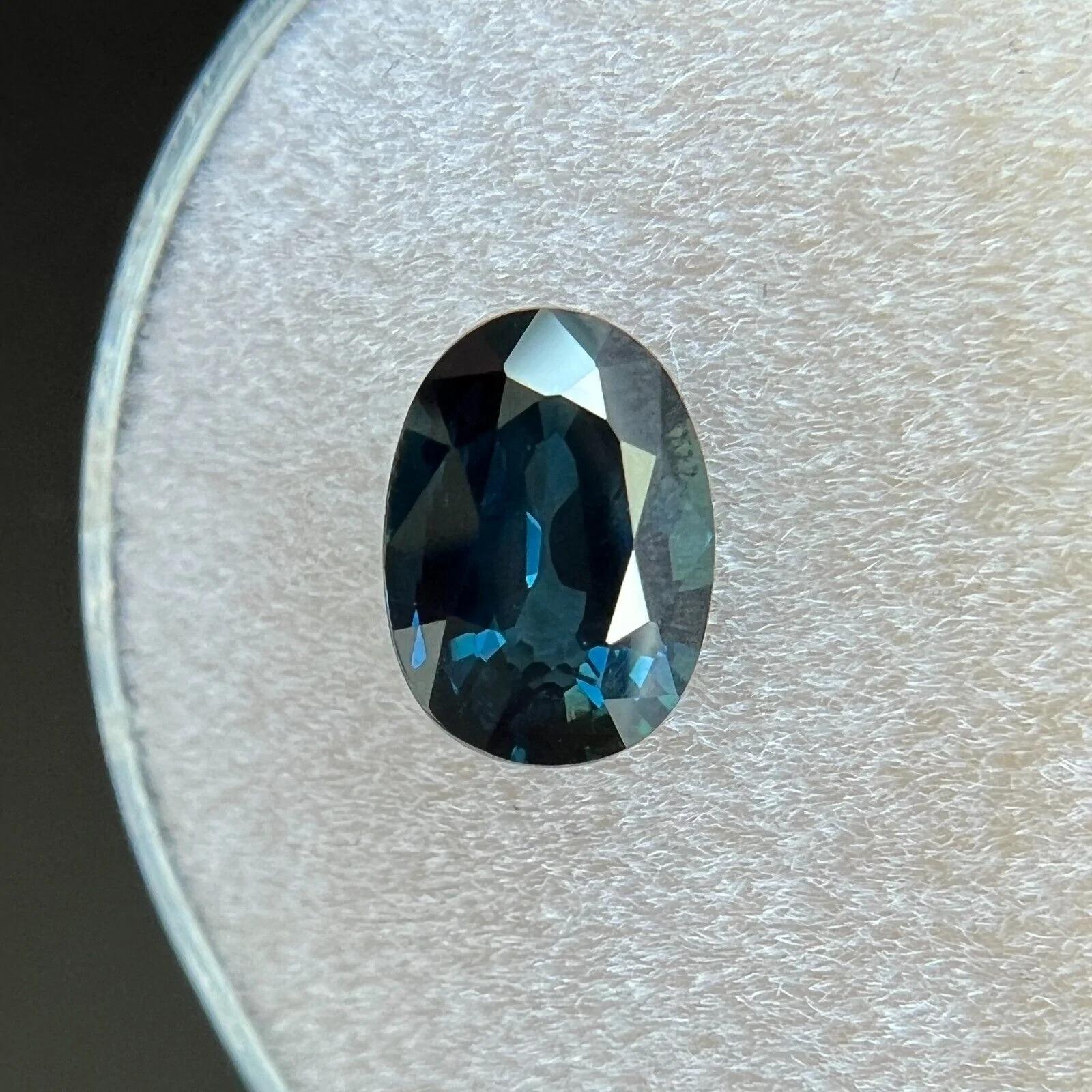 1.40ct Deep Green Blue Natural Sapphire Oval 'Egg' Cut Rare Gem 7.5x5.5mm For Sale 2
