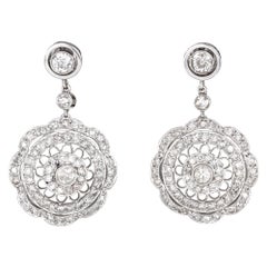 Orecchini a goccia in filigrana con diamanti da 1,40 carati Vintage in oro bianco 18k Gioielli di pregio