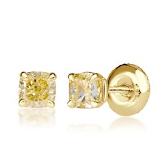 1.40ct Fancy Yellow Cushion Cut Diamond Stud Earrings