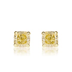 1.40ct Fancy Yellow Cushion Cut Diamond Stud Earrings