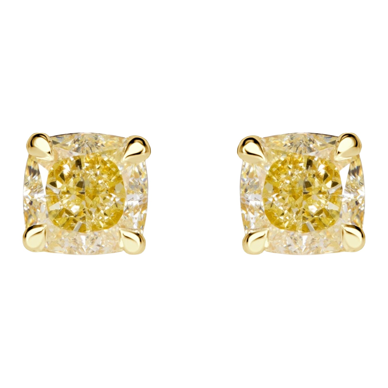 1.40ct Fancy Yellow Cushion Cut Diamond Stud Earrings