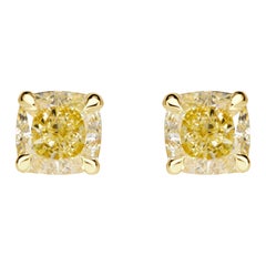 1.40ct Fancy Yellow Cushion Cut Diamond Stud Earrings
