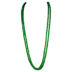 140ct Fine Emerald Beads 2 Line Necklace with 14 Kt Yellow Gold Clasp Adjustable