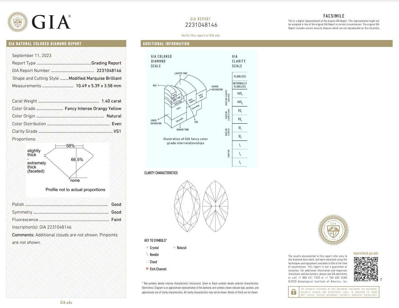 1,40 Karat GIA Fancy Intense Orangy Gelber Diamantring mit Marquise-Schliff im Zustand „Neu“ in New York, NY
