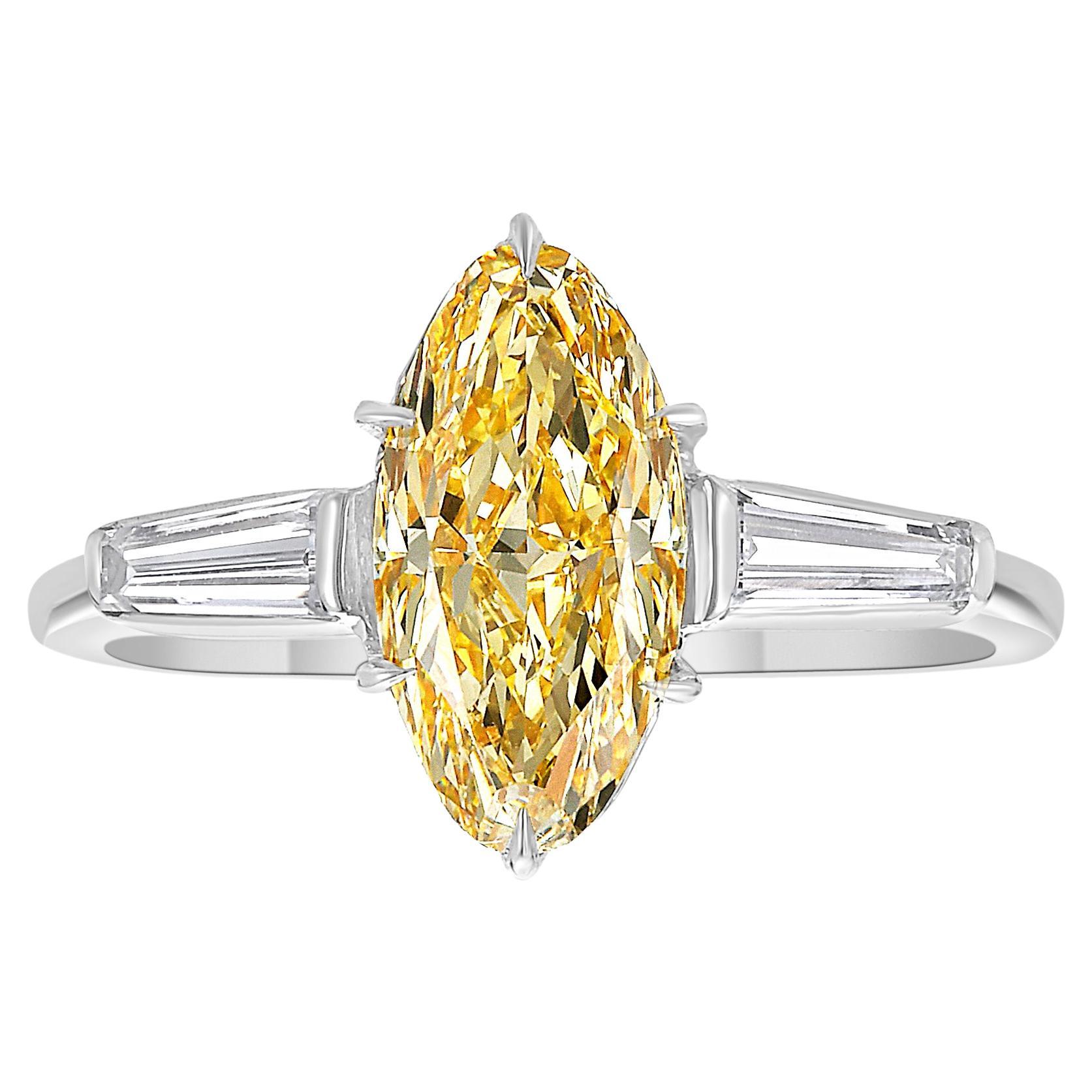 1.40ct GIA Fancy Intense Orangy Yellow Marquise Cut Diamond Ring