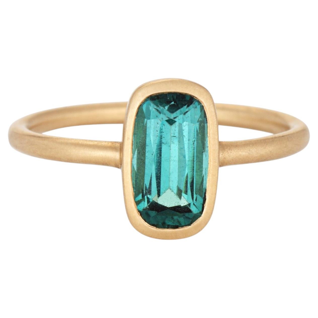 1.40ct Green Tourmaline Ring Sz 6.5 Estate 14k Gold Stacking Band Fine Jewelry