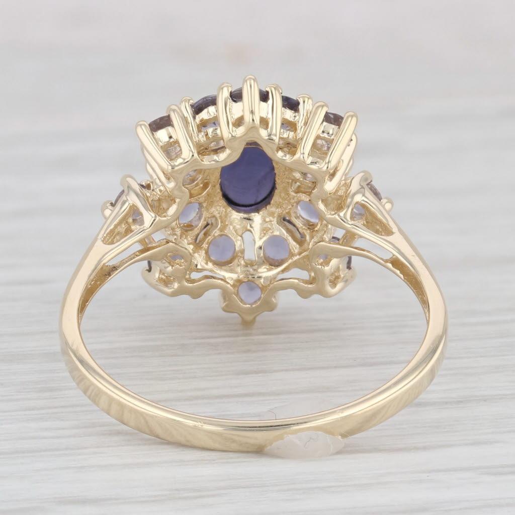 Donna Anello in oro giallo 14K con cluster floreale di iolite da 1,40 carati, misura 10,25 in vendita