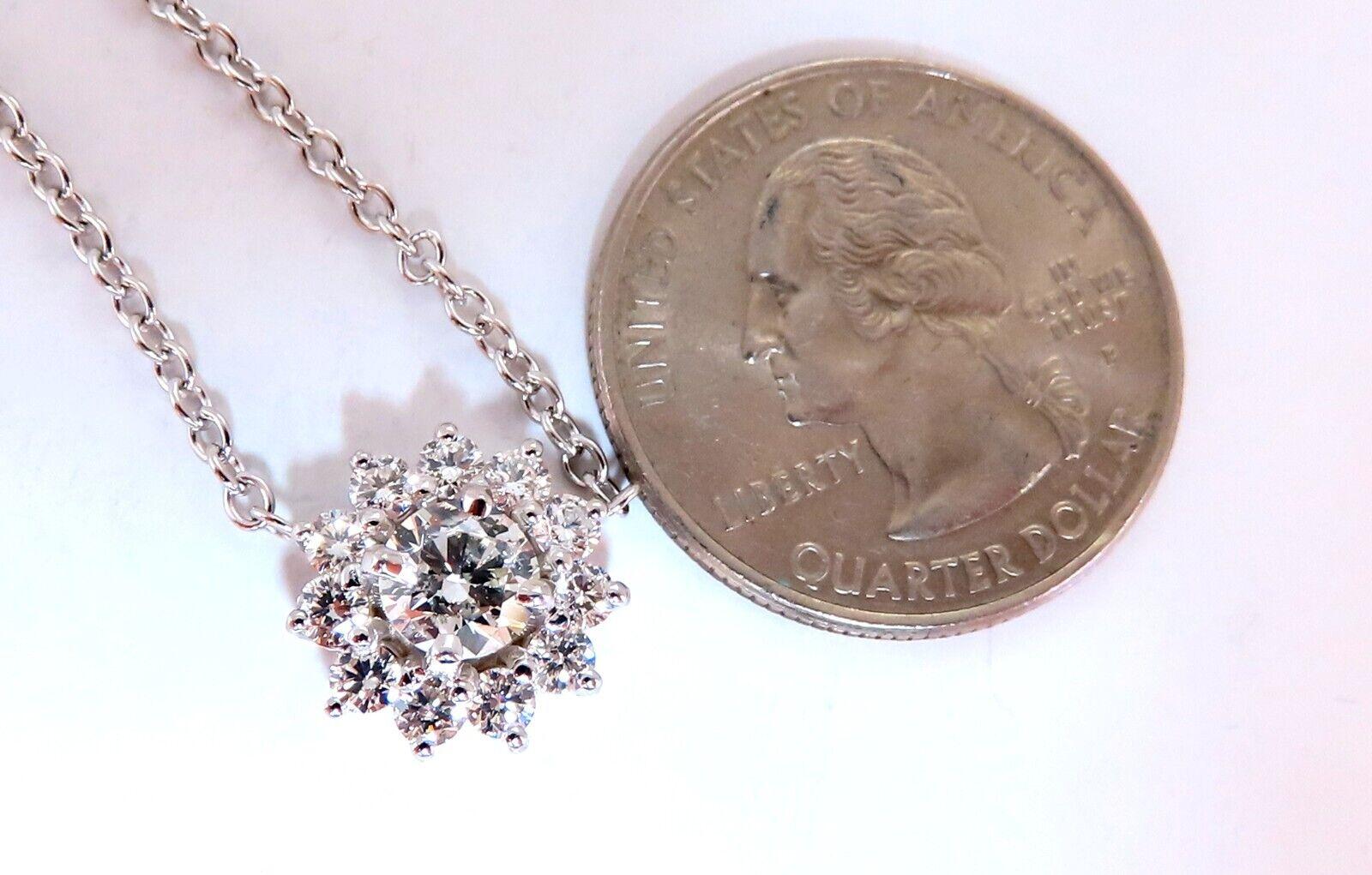 1.40ct Natural Diamonds Halo Cluster Necklace 14kt In New Condition For Sale In New York, NY