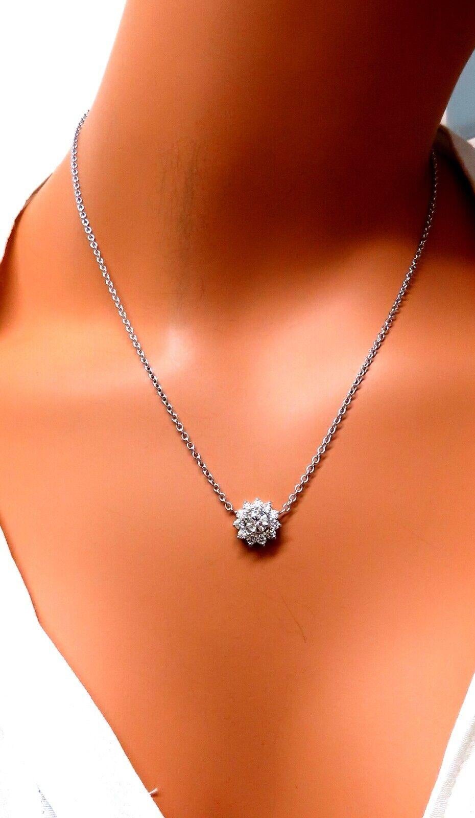 Women's or Men's 1.40ct Natural Diamonds Halo Cluster Necklace 14kt For Sale