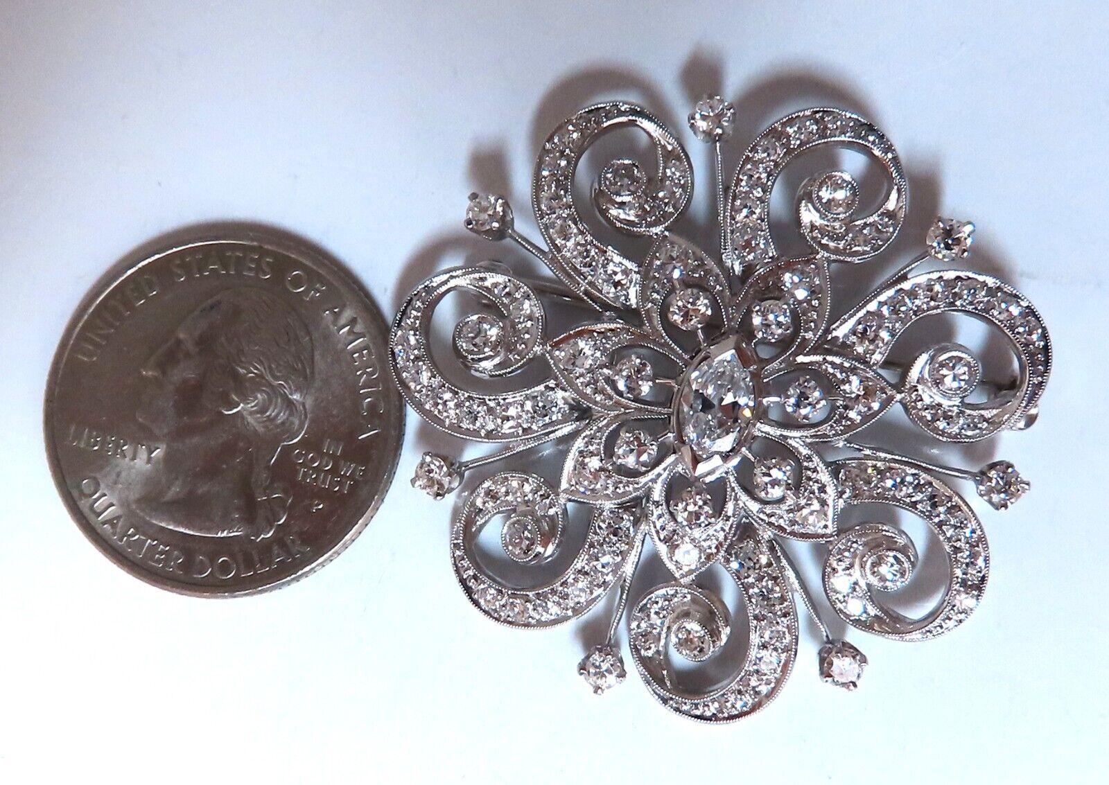 1.40ct Natural Diamonds Platinum Pin Edwardian Deco Vintage In New Condition For Sale In New York, NY