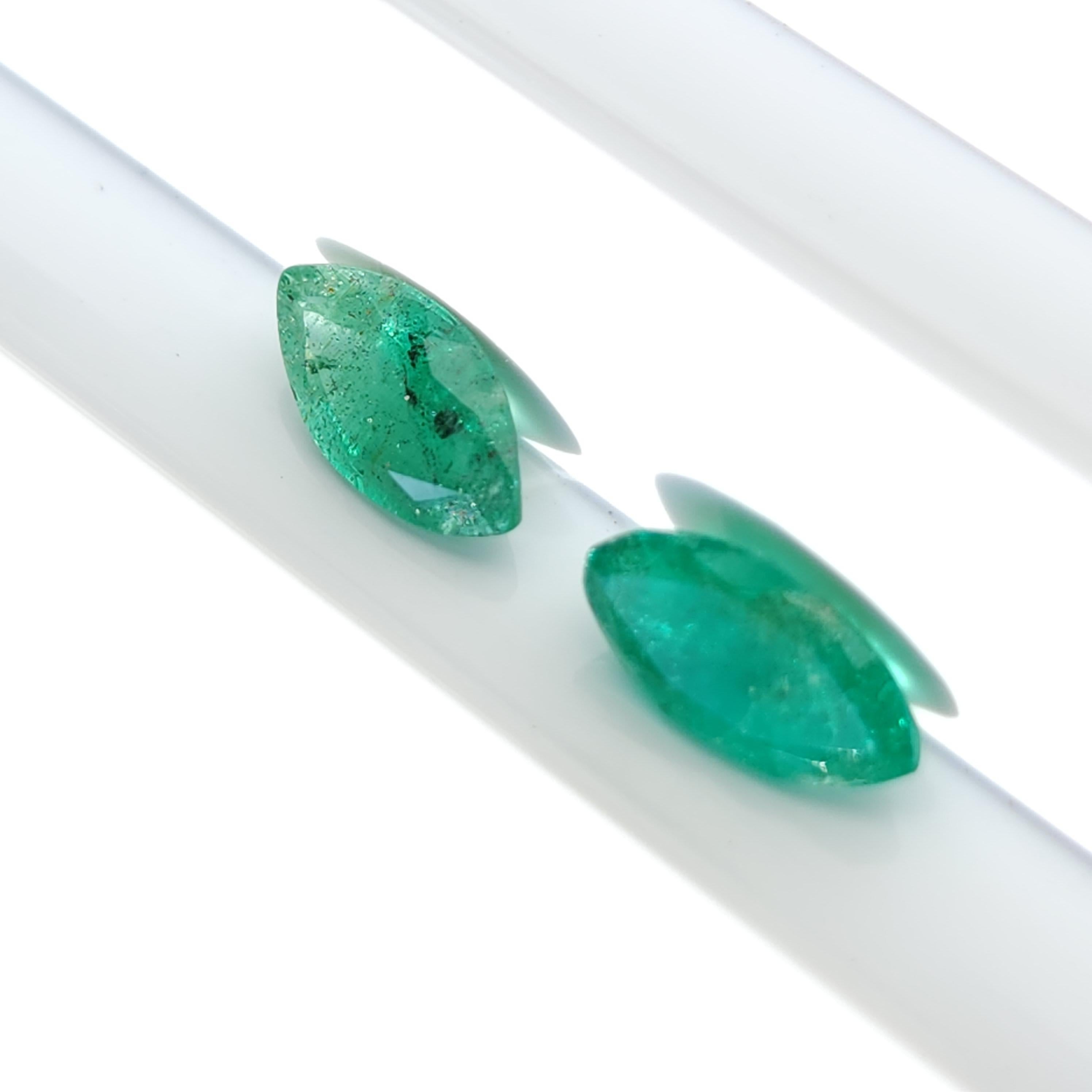 Marquise Cut 1.40Ct Natural Loose Emerald Marqiuse Shape 2 Pcs For Sale