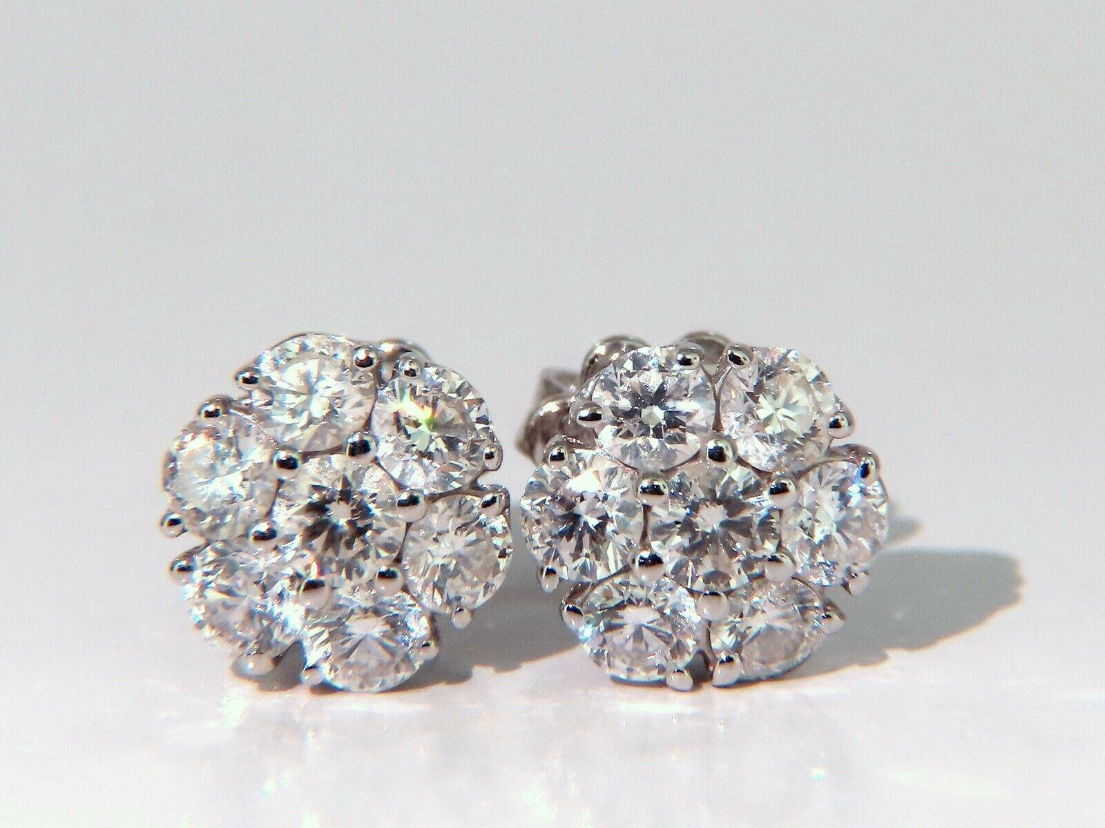 Round Cut 1.40ct. Natural Round Diamond Cluster Earrings 14 Karat Floreta For Sale