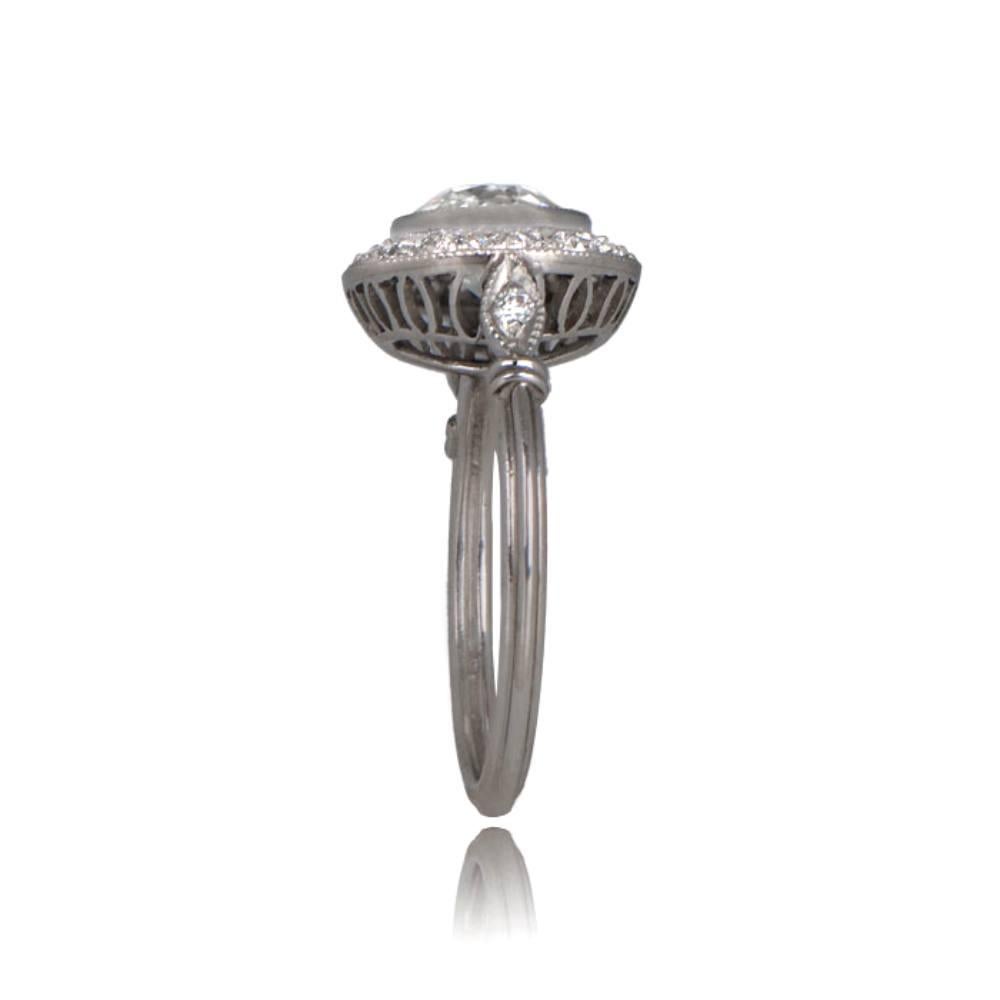 Art Deco 1.40 Carat Old European-Cut Diamond Engagement Ring, Diamond Halo, Platinum For Sale