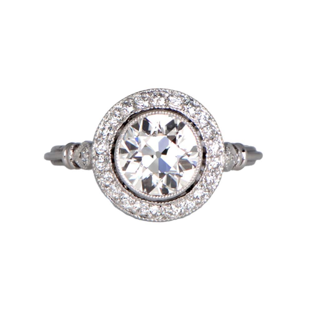 Old European Cut 1.40 Carat Old European-Cut Diamond Engagement Ring, Diamond Halo, Platinum For Sale