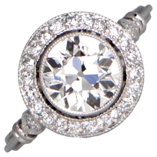 1.40 Carat Old European-Cut Diamond Engagement Ring, Diamond Halo, Platinum For Sale